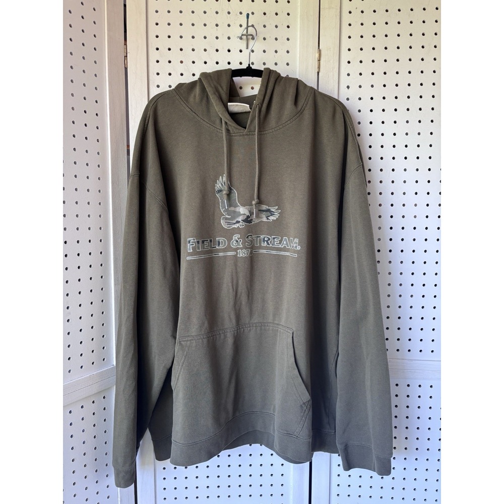 Field & Stream Pullover Hoodie Sweatshirt Green Camo Bird Logo Mens 2XL Outdoor